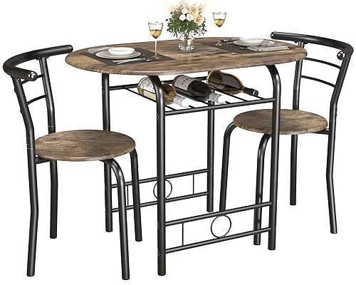 Round Wooden Table & Chair Set with Built-in Wine Rack