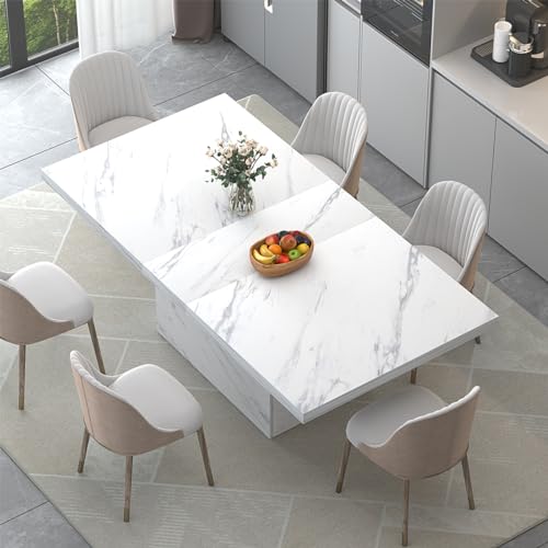 Marble Dining Table for 6-8 People, 70" Long