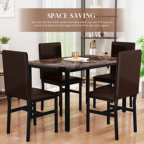 5 Piece Faux Marble Dining Table Set with Chairs