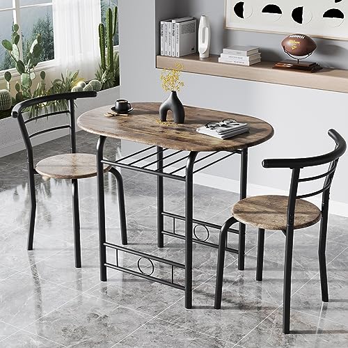 Round Wooden Table & Chair Set with Built-in Wine Rack