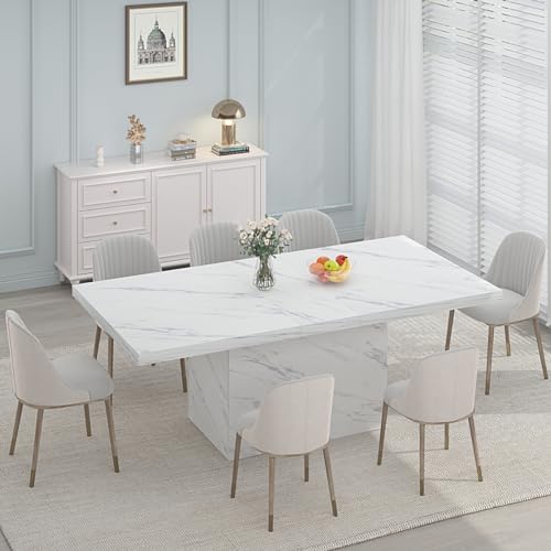 Marble Dining Table for 6-8 People, 70" Long