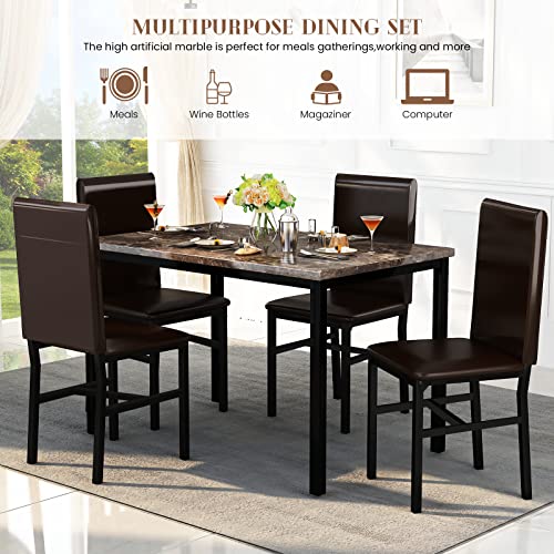 5 Piece Faux Marble Dining Table Set with Chairs