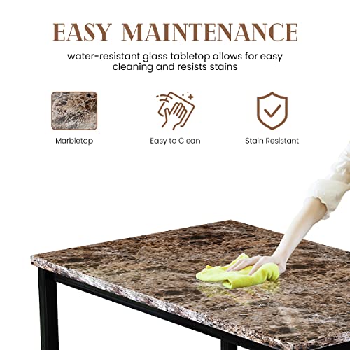 5 Piece Faux Marble Dining Table Set with Chairs