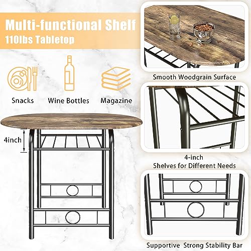 Round Wooden Table & Chair Set with Built-in Wine Rack