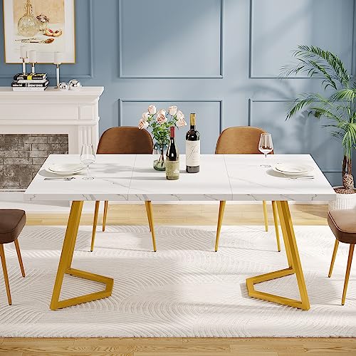 Tribesigns Gold Dining Table: 55 inches, Modern White