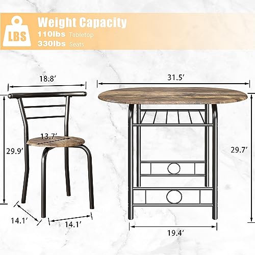 Round Wooden Table & Chair Set with Built-in Wine Rack