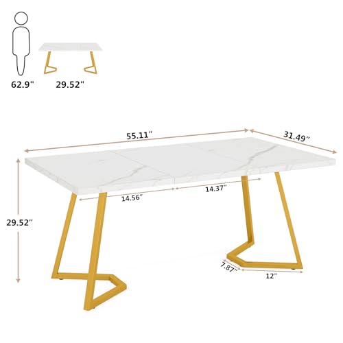 Tribesigns Gold Dining Table: 55 inches, Modern White