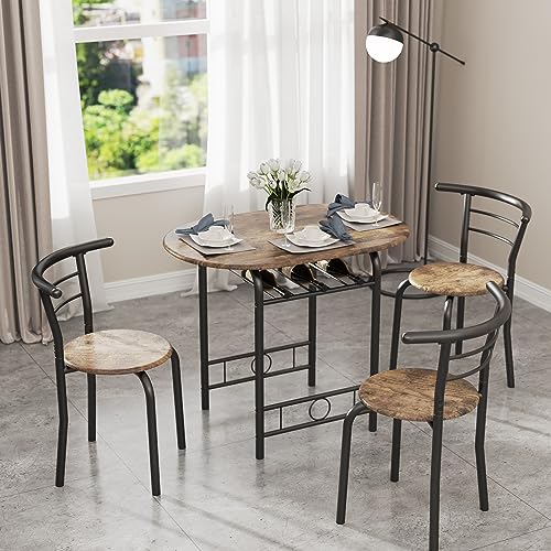 Round Wooden Table & Chair Set with Built-in Wine Rack