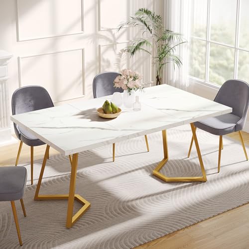 Tribesigns Gold Dining Table: 55 inches, Modern White