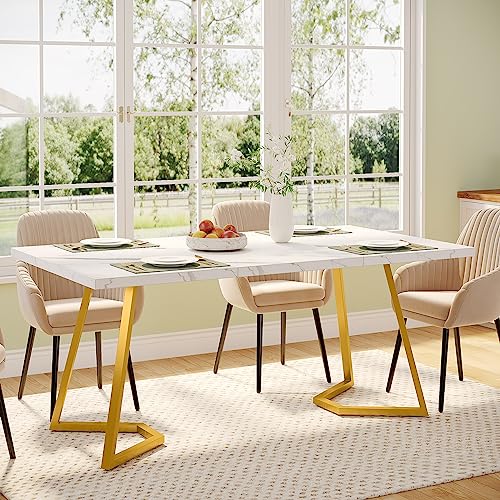Tribesigns Gold Dining Table: 55 inches, Modern White