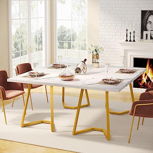 Tribesigns Gold Dining Table: 55 inches, Modern White