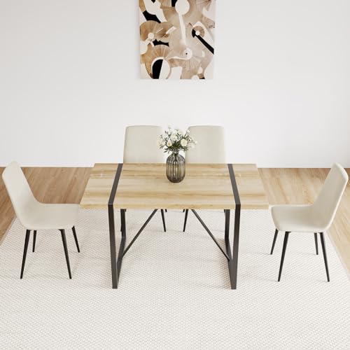 Modern Dining Table Set for 4 People, Solid Wood