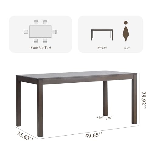 Rectangle Wood Dining Table seats 4-6, Farmhouse Style, Brown