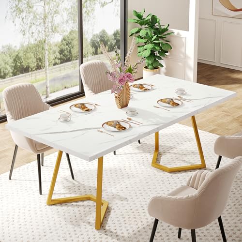 Tribesigns Gold Dining Table: 55 inches, Modern White