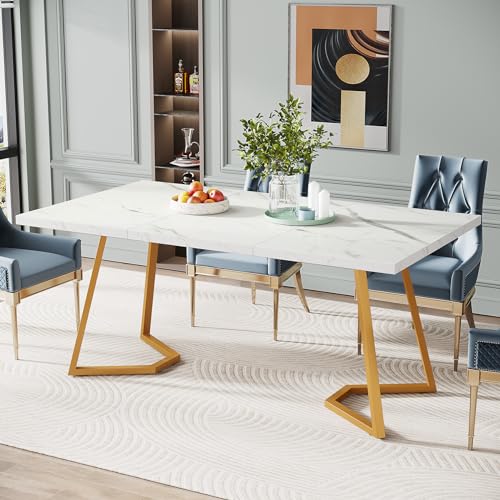 Tribesigns Gold Dining Table: 55 inches, Modern White