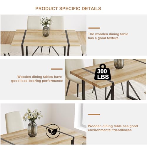 Modern Dining Table Set for 4 People, Solid Wood