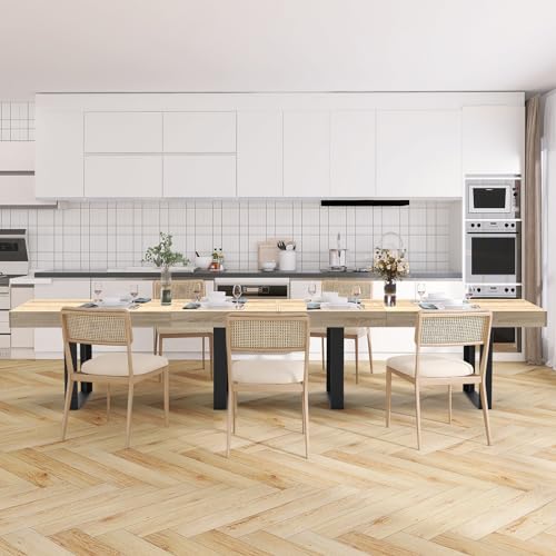 Extendable Rustic Dining Table for 6-10, Modern Kitchen