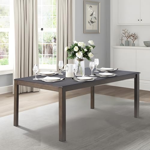 Rectangle Wood Dining Table seats 4-6, Farmhouse Style, Brown
