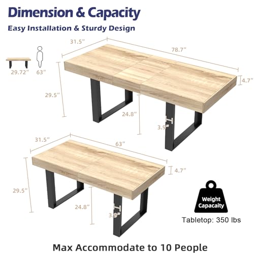 Extendable Rustic Dining Table for 6-10, Modern Kitchen