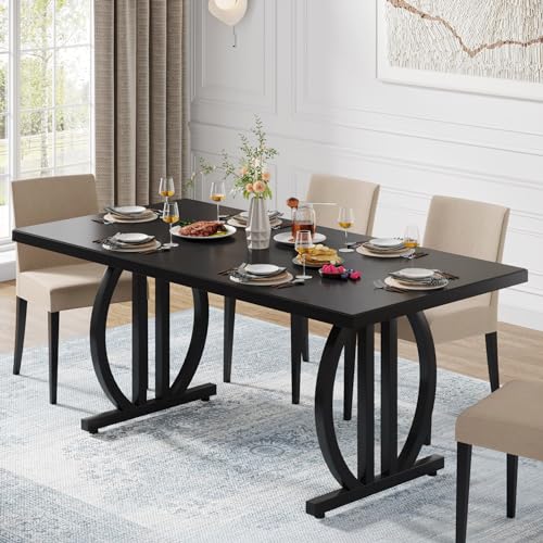 63" Black Dining Table, Modern Industrial Kitchen Furniture