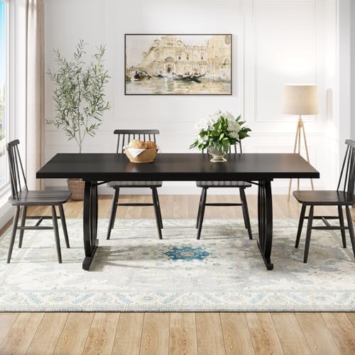 63" Black Dining Table, Modern Industrial Kitchen Furniture