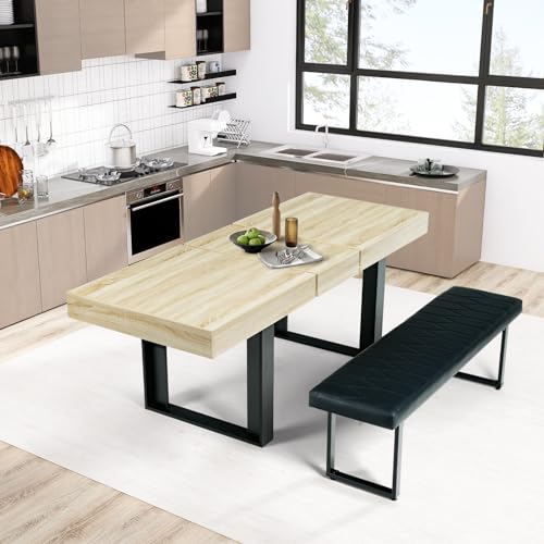Extendable Rustic Dining Table for 6-10, Modern Kitchen