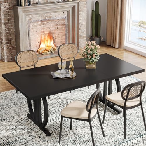 63" Black Dining Table, Modern Industrial Kitchen Furniture