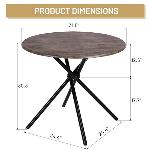 31.5" Round Vintage Wood Dining Table for Home