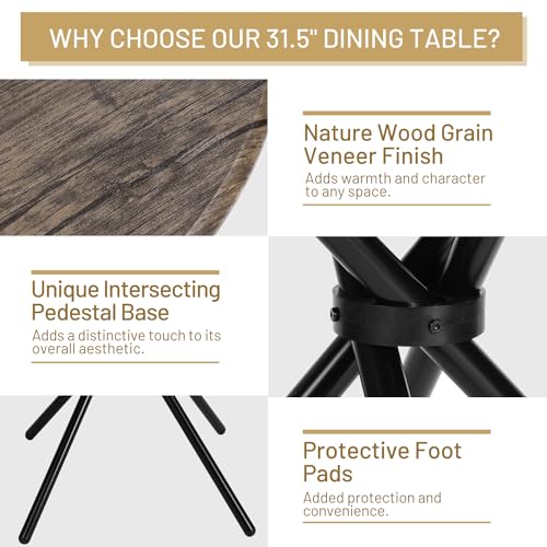 31.5" Round Vintage Wood Dining Table for Home