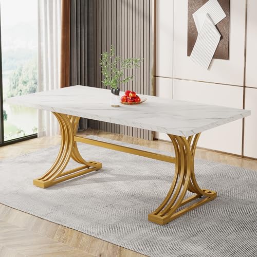 Modern Faux Marble Dining Table for 4-6, White/Gold