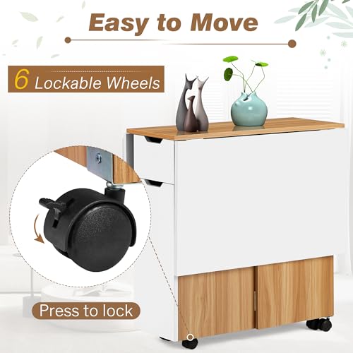 Folding Drop Leaf Dining Table with Lockable Wheels