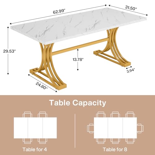 Modern Faux Marble Dining Table for 4-6, White/Gold