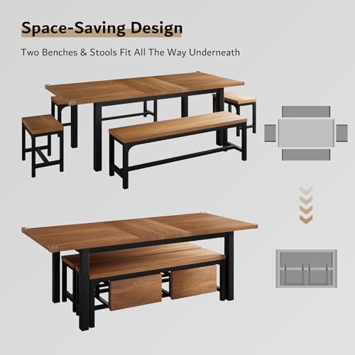 Mid-Century Dining Table Set for 4-8 People, Walnut
