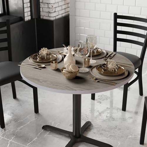 36" Round Reversible Laminate Indoor/Outdoor Table, White/Gray