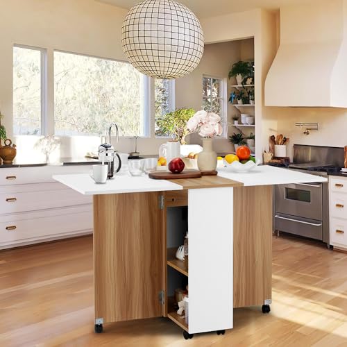 Folding Drop Leaf Dining Table with Lockable Wheels