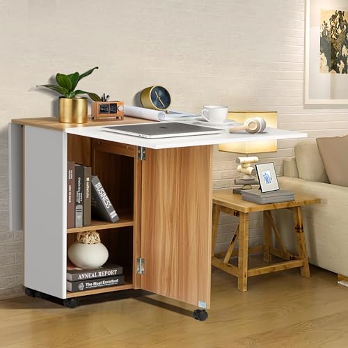 Folding Drop Leaf Dining Table with Lockable Wheels