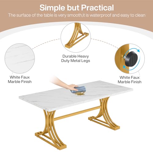 Modern Faux Marble Dining Table for 4-6, White/Gold
