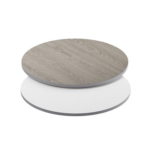 36" Round Reversible Laminate Indoor/Outdoor Table, White/Gray