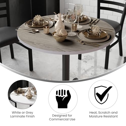 36" Round Reversible Laminate Indoor/Outdoor Table, White/Gray