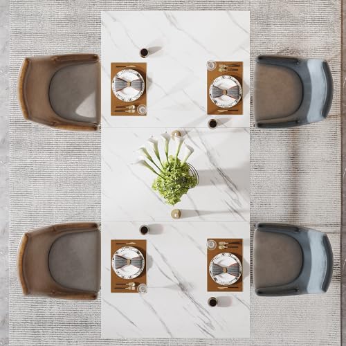 Modern Faux Marble Dining Table for 4-6, White/Gold