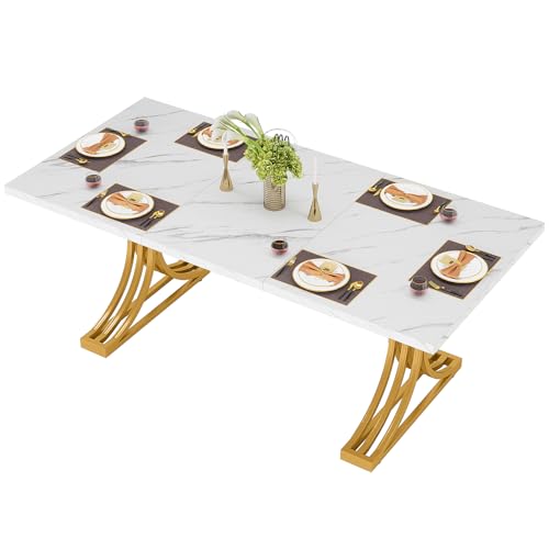 Modern Faux Marble Dining Table for 4-6, White/Gold