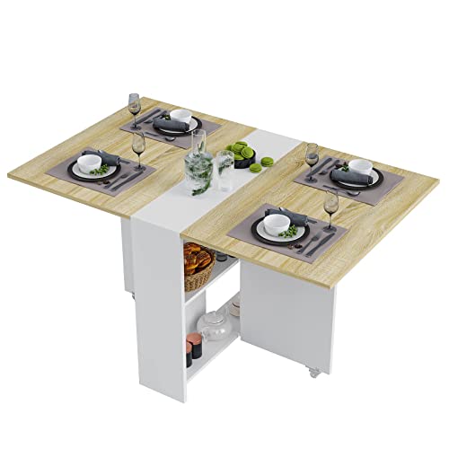 Tiptiper Folding Dining Table, Space Saving with Storage