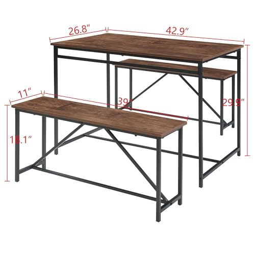 Panana 3-Piece Kitchen Table Set with Benches
