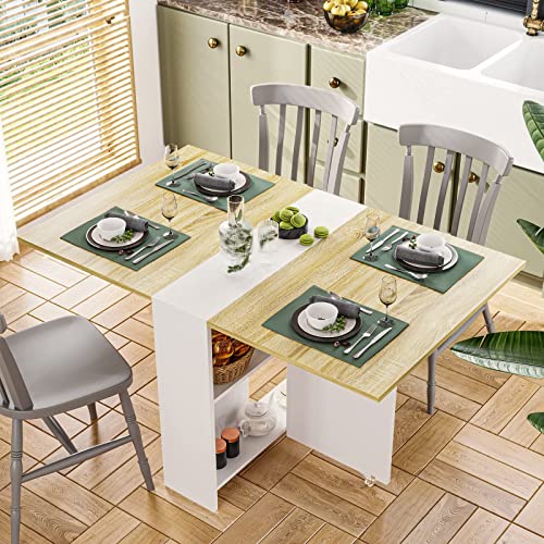 Tiptiper Folding Dining Table, Space Saving with Storage