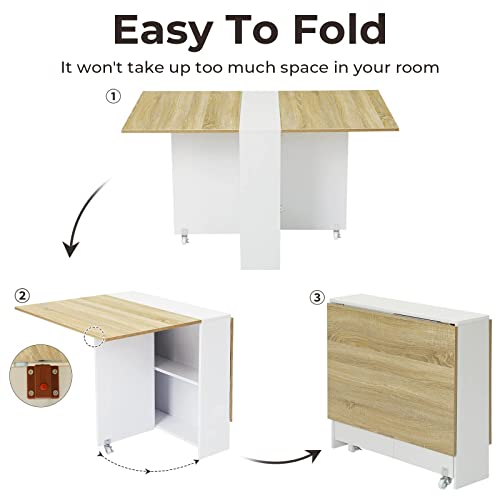 Tiptiper Folding Dining Table, Space Saving with Storage