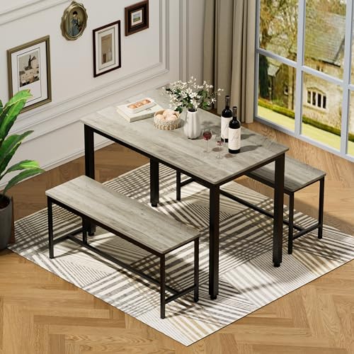 Industrial Breakfast Dining Set with Benches, Bar Table