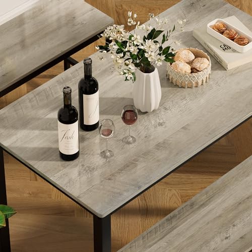 Industrial Breakfast Dining Set with Benches, Bar Table