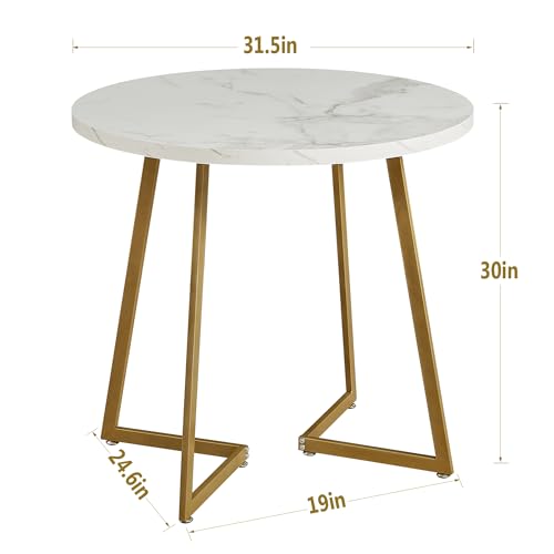 VECELO Round Dining Table with Wood Grain Tabletop