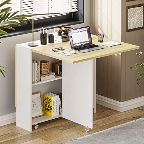 Tiptiper Folding Dining Table, Space Saving with Storage