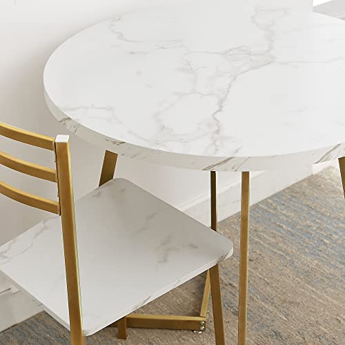 VECELO Round Dining Table with Wood Grain Tabletop